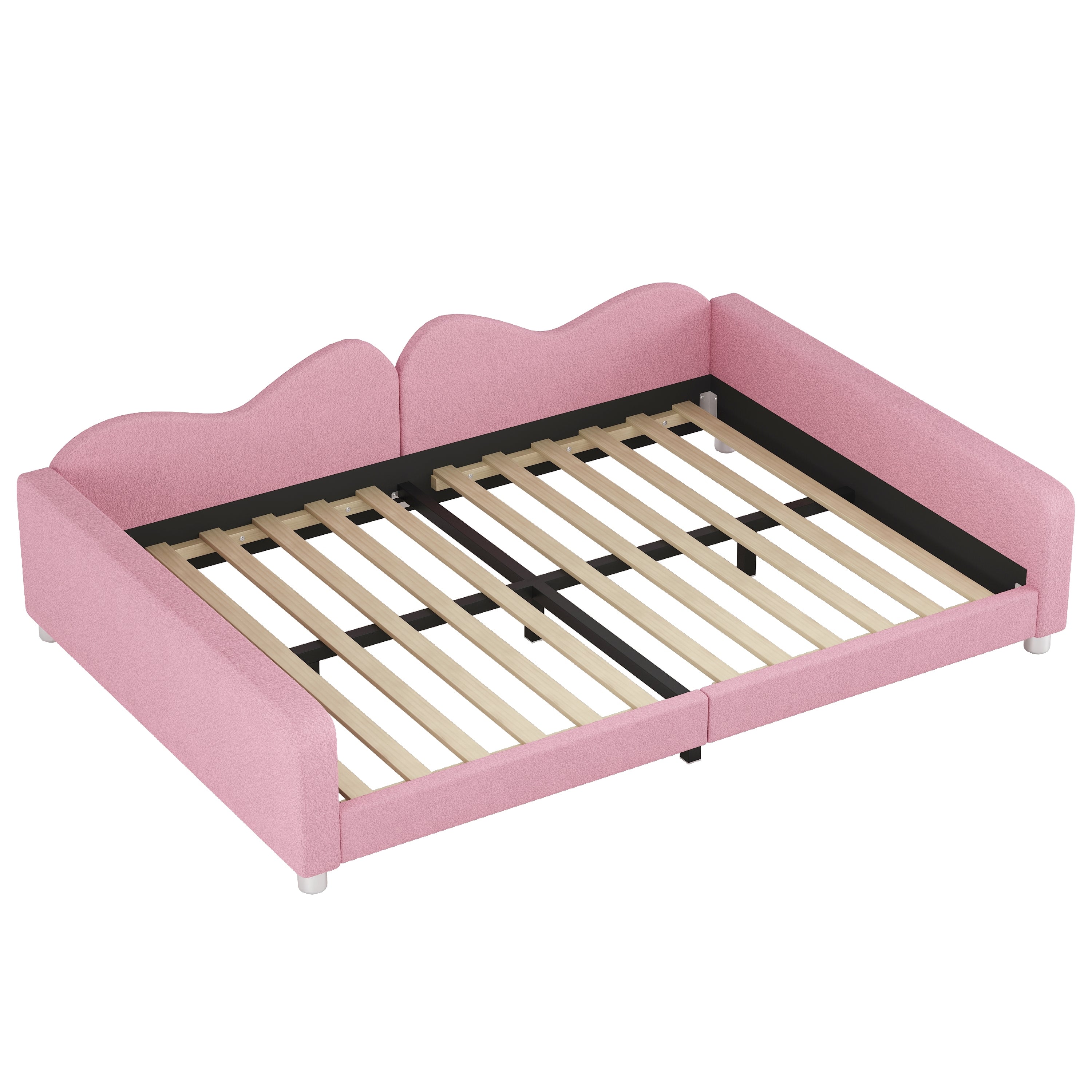 Full size Upholstered Daybed, Sherpa Fabric Sofabed with Cloud-Shaped Backrest, No Box-spring Needed, Pink(Old SKU: WF532069AAH) - Grand Goldman Shop