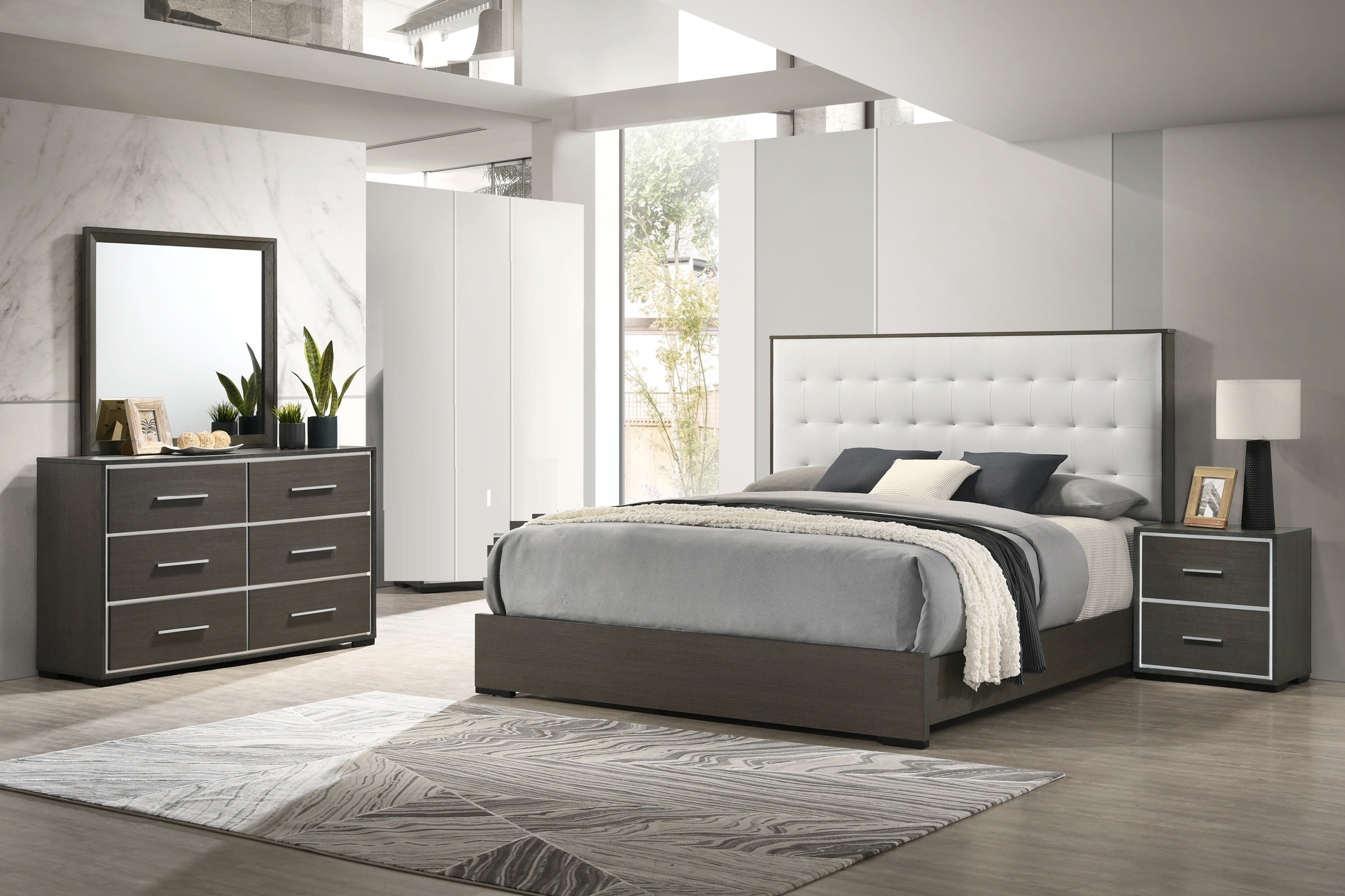 1pc Contemporary Upholstered Twin Size Panel Youth Bed Button Tufted Headboard Wooden Bedroom Furniture White Cream Gray - Sh