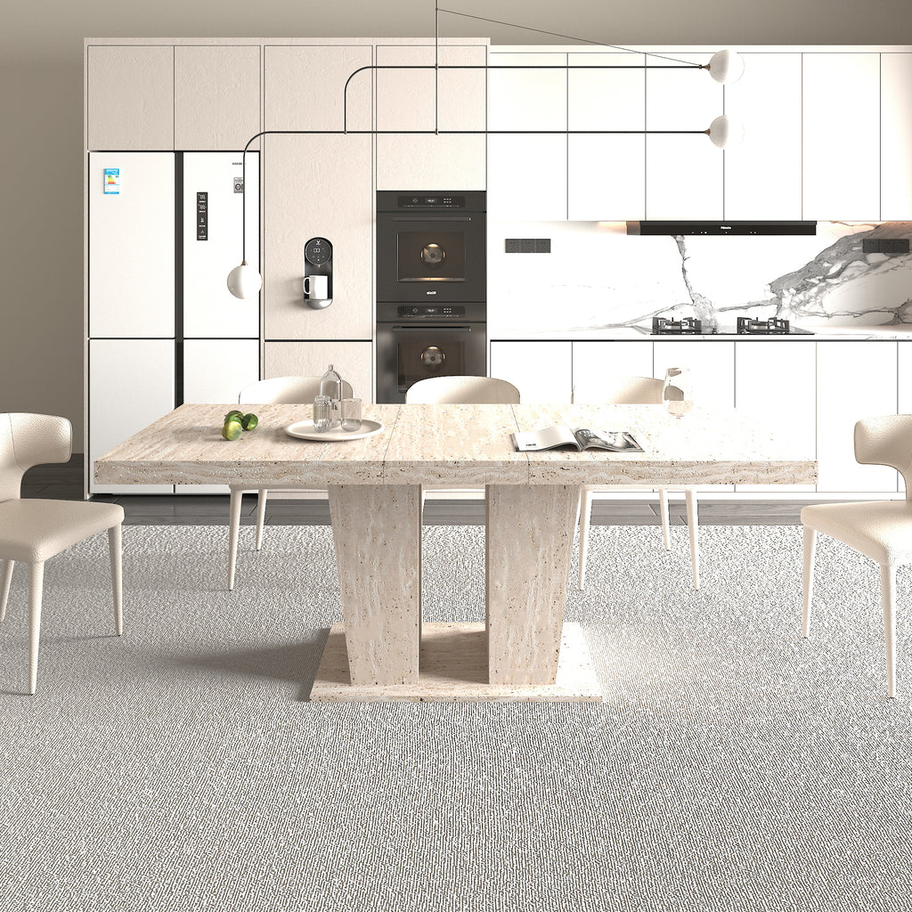 Rectangular extendable dining table, suitable for 6-10 people, with veined travertine pattern, dimensions 160-200 cm, simple and elegant. - Grand Goldman Shop