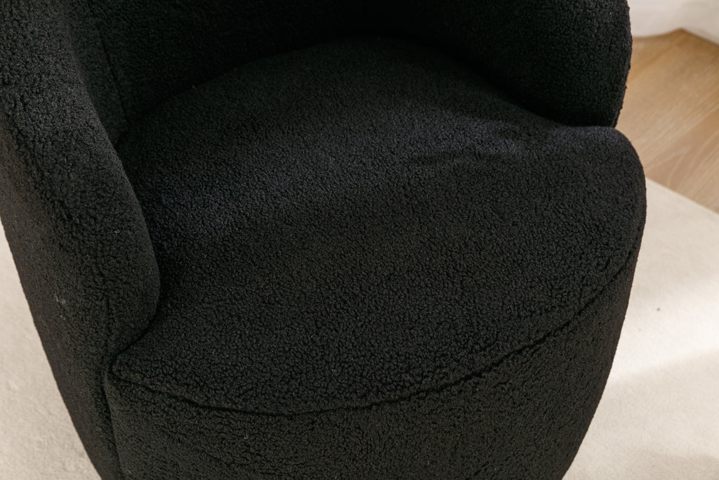 Teddy Fabric Swivel Accent Armchair Barrel Chair With Black Powder Coating Metal Ring,Black - Grand Goldman Shop