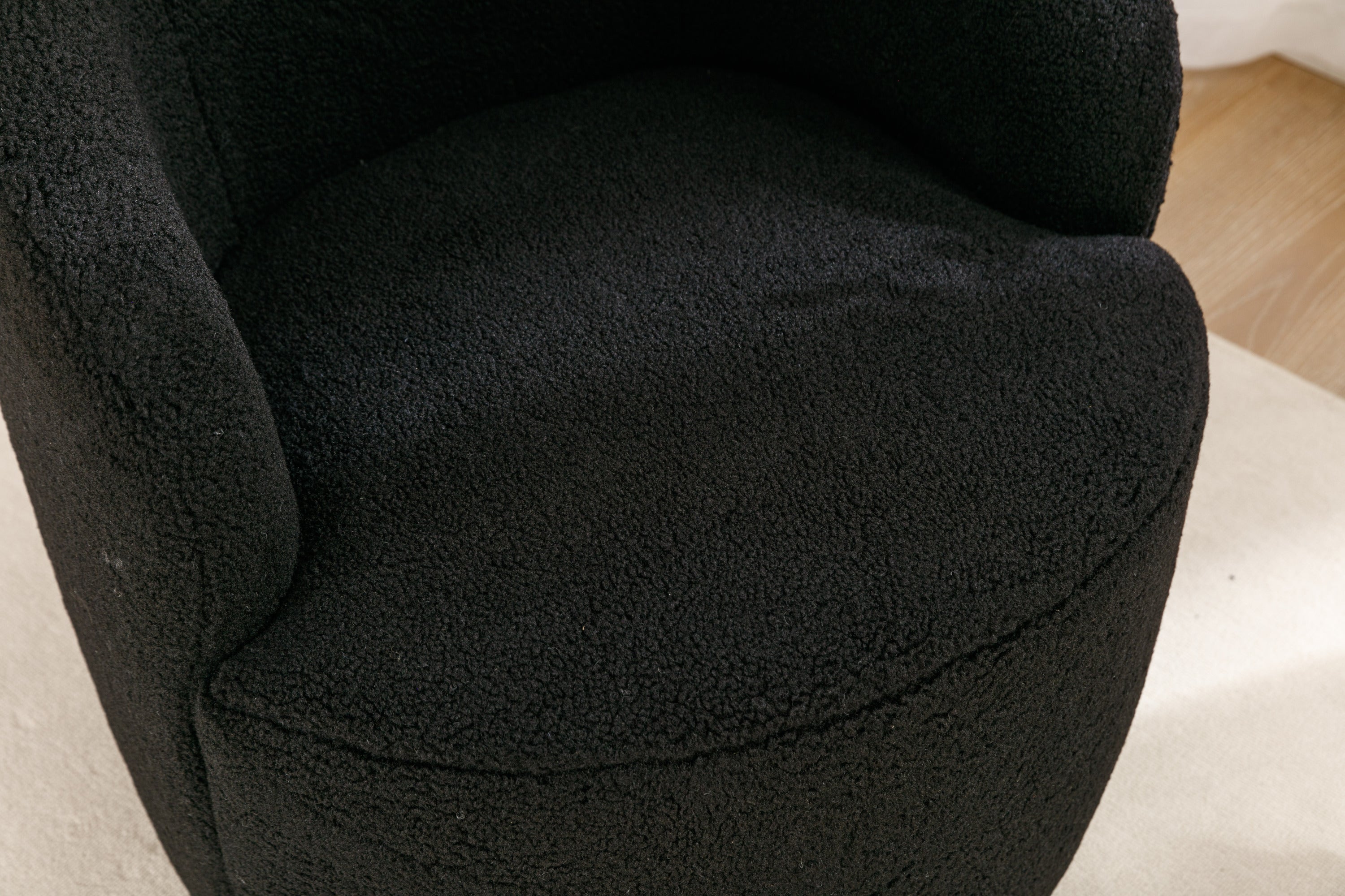 Teddy Fabric Swivel Accent Armchair Barrel Chair With Black Powder Coating Metal Ring,Black - Grand Goldman Shop