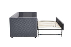 Grey velvet daybed, sturdy wooden bed frame, modern diamond grid pull-out design, perfect for bedroom, living room furniture - Grand Goldman Shop