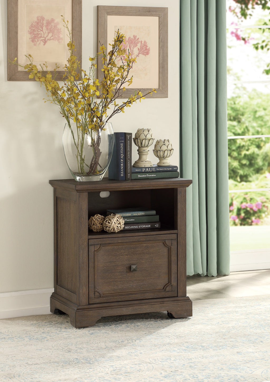 Dark Oak Finish 1pc File Cabinet with Storage Drawer Shelf Casters Movement Wooden Furniture | Premium Home Decor - Grand Gol