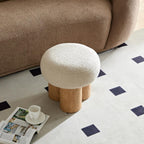 W8017-1 Mushroom Stool with Greige Plush Cushion, Wooden Barrel PVC Pipe, Walnut Finish - Grand Goldman Shop