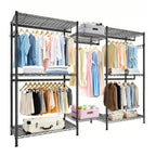 Heavy Duty Garment Rack With 8 Adjustable Wire Shelves and 5 Clothes Rails, Freestanding Closet Organizer, Black Metal - Grand Goldman Shop