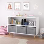 Kids Bookcase with Collapsible Fabric Drawers, Children's Book Display, Toy Storage Cabinet Organizer, White/Gray, MDF+Pine -
