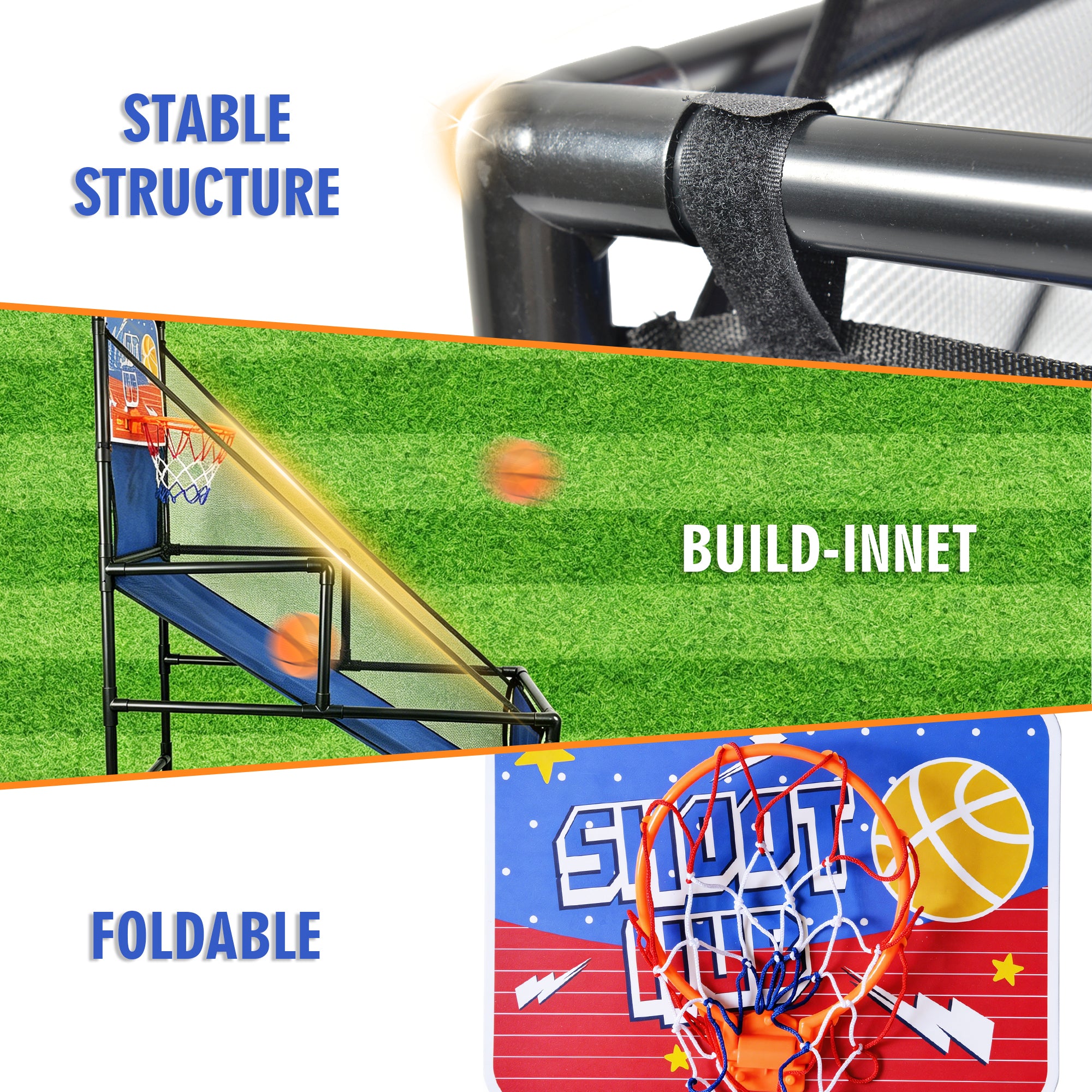 Kids Single Shot Basketball Arcade Game, Indoor Basketball Hoop with 2 Balls & Pump, Foldable Stand for Toddlers & Children -