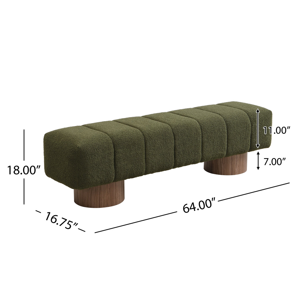 Upholstered Dining Bench for Dining Room, No-Assembly End of Bed Entryway Bench Ottoman for Bedroom Living Room, Green Boucle Fabric Stool Top Wood Leg 300 LBS Weight Capacity - Grand Goldman Shop