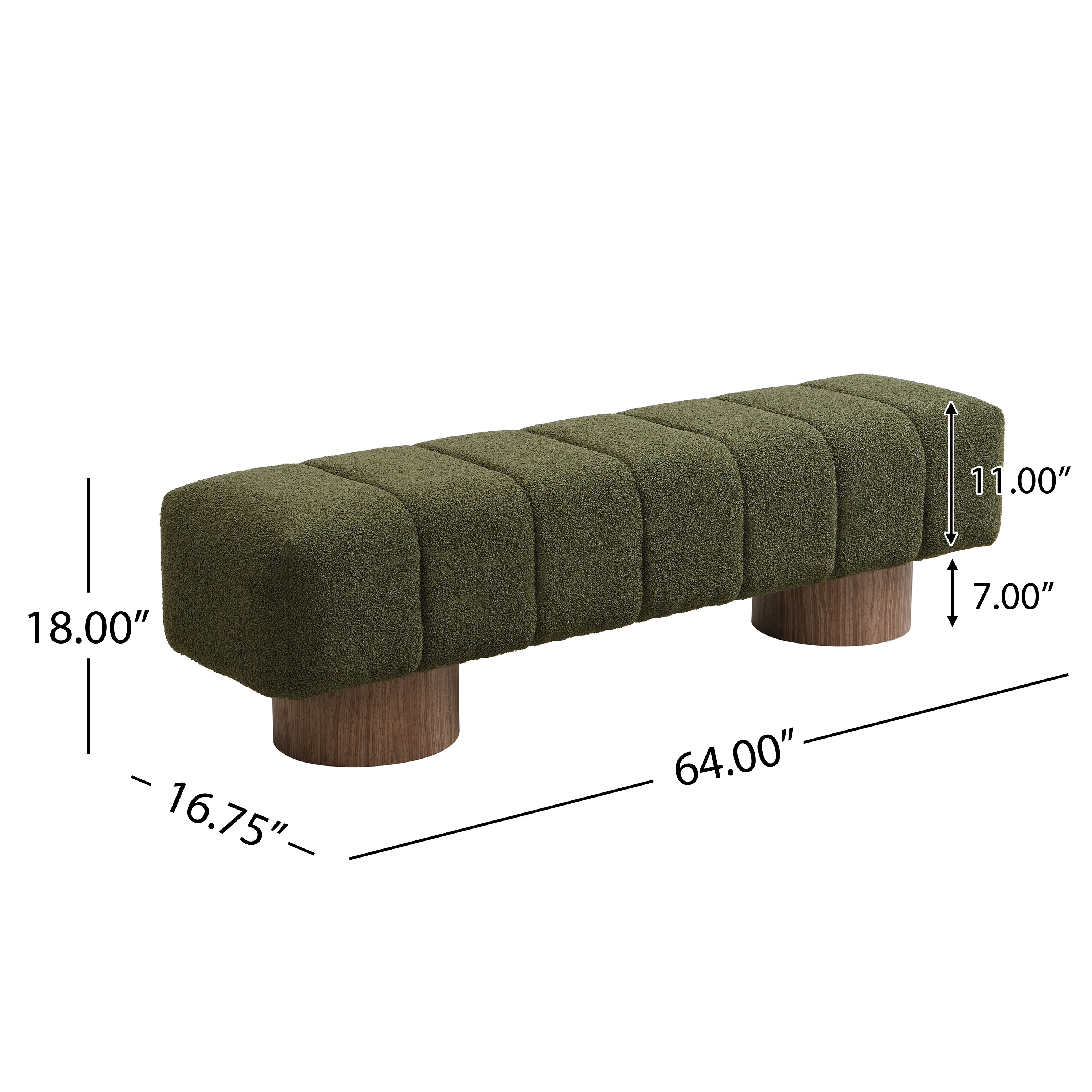 Upholstered Dining Bench for Dining Room, No-Assembly End of Bed Entryway Bench Ottoman for Bedroom Living Room, Green Boucle Fabric Stool Top Wood Leg 300 LBS Weight Capacity - Grand Goldman Shop