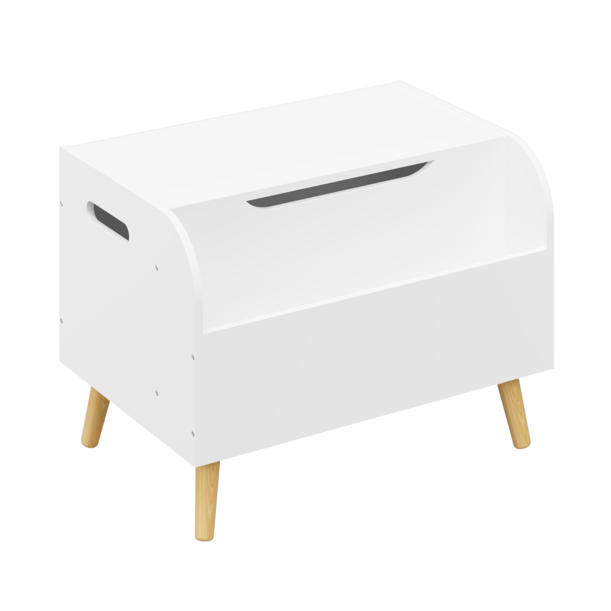 Wooden Toy Box with Front Bookshelf, Flip-Top Lid, Safety Hinge for Kids Room Organization in White, Solid Wood & MDF Constru