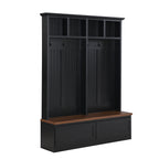 Farmhouse 4-in-1 Hall Tree with Wood Grain Bench, Mudroom Versatile Coat Rack with 2 Large Drawer, Entrance Organizer for Hallway, Living Room, Black, 55.9'W (OLD SKU: N721P313099B) - Grand Goldman Shop