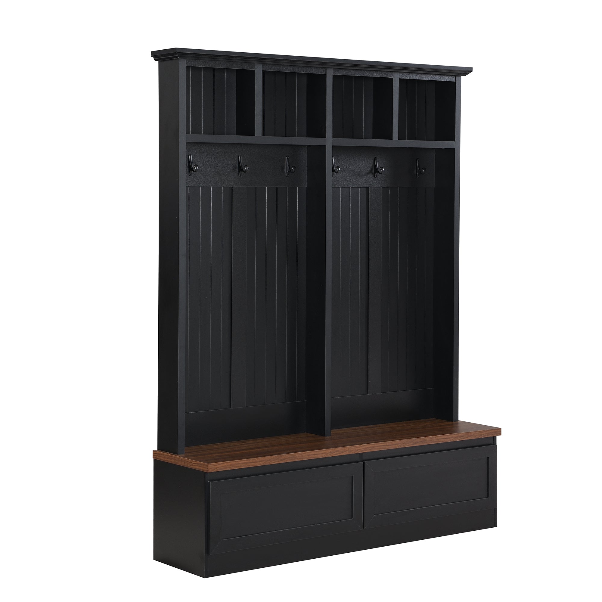 Farmhouse 4-in-1 Hall Tree with Wood Grain Bench, Mudroom Versatile Coat Rack with 2 Large Drawer, Entrance Organizer for Hallway, Living Room, Black, 55.9'W (OLD SKU: N721P313099B) - Grand Goldman Shop