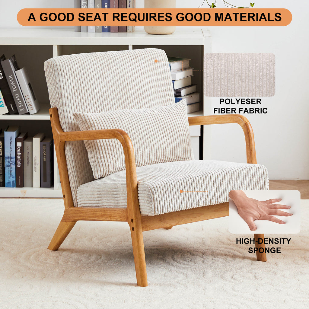 Mid-Century Modern Accent Chair with Pillow Upholstered Arm Chair in Beige Polyester and Solid Wood Frame (beige) - Grand Goldman Shop