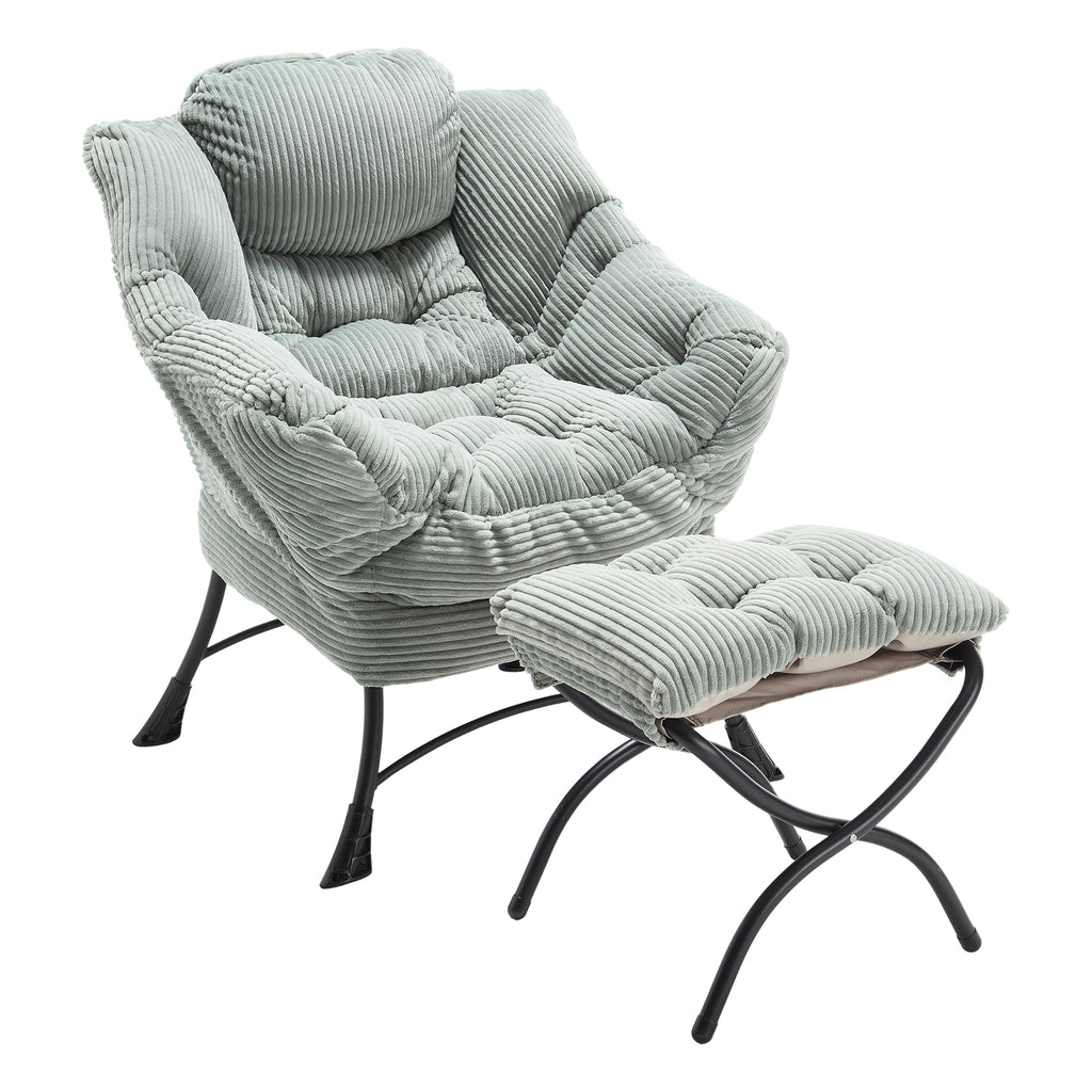 Lazy Chair with Ottoman, Modern Lounge Accent Chair with Armrests and a Side Pocket, Leisure Upholstered Sofa Chair Reading Chair with Footrest for Small Space, Corner Chair-Light green - Grand Goldman Shop