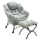 Lazy Chair with Ottoman, Modern Lounge Accent Chair with Armrests and a Side Pocket, Leisure Upholstered Sofa Chair Reading Chair with Footrest for Small Space, Corner Chair-Light green - Grand Goldman Shop