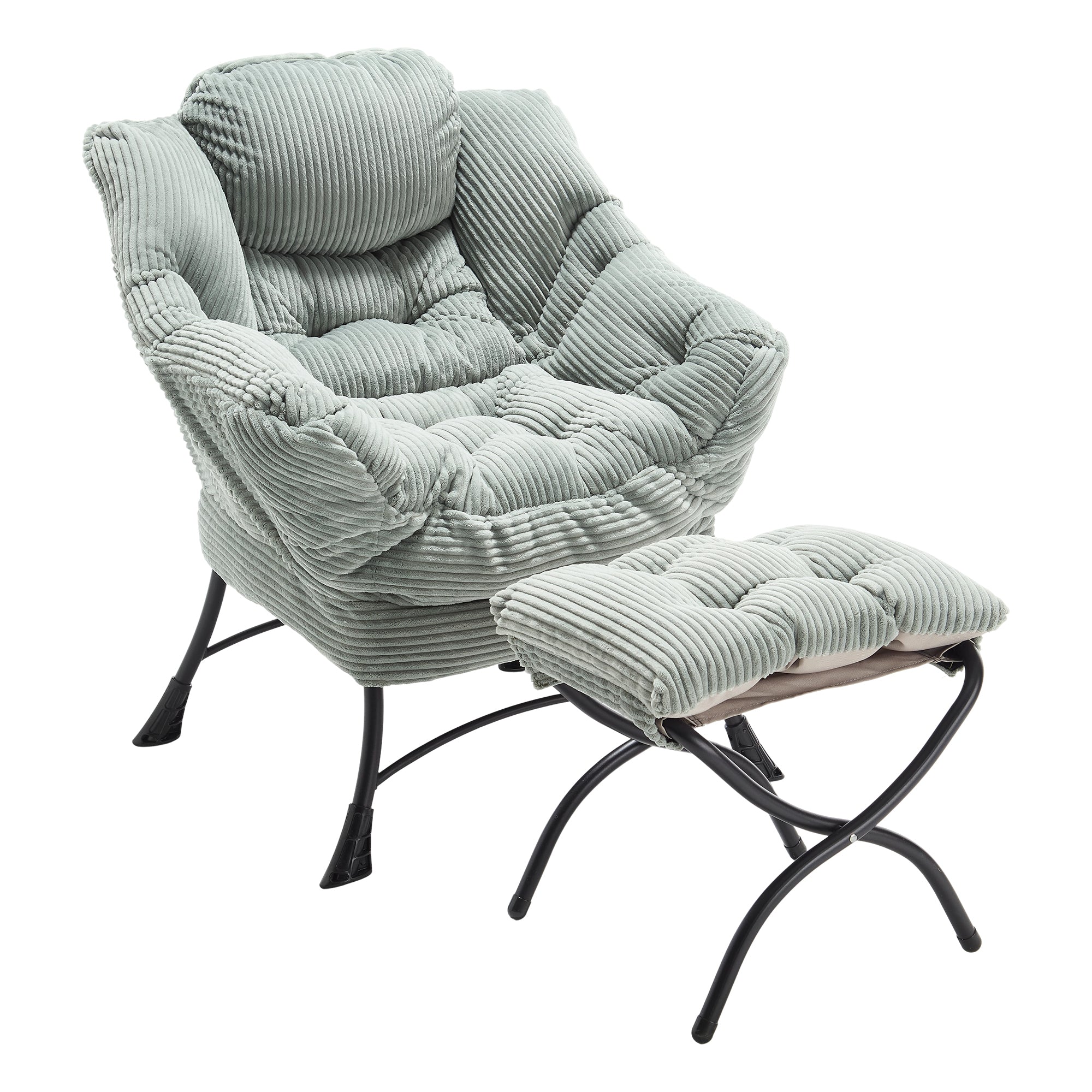 Lazy Chair with Ottoman, Modern Lounge Accent Chair with Armrests and a Side Pocket, Leisure Upholstered Sofa Chair Reading Chair with Footrest for Small Space, Corner Chair-Light green - Grand Goldman Shop