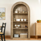 78.74' Tall Arched Bookcase,  Mid Century Modern 4-Tier Arched Storage Bookcase with Open Display Storage Shelf for Dining Room, Living Room,Bedroom (Natural) - Grand Goldman Shop