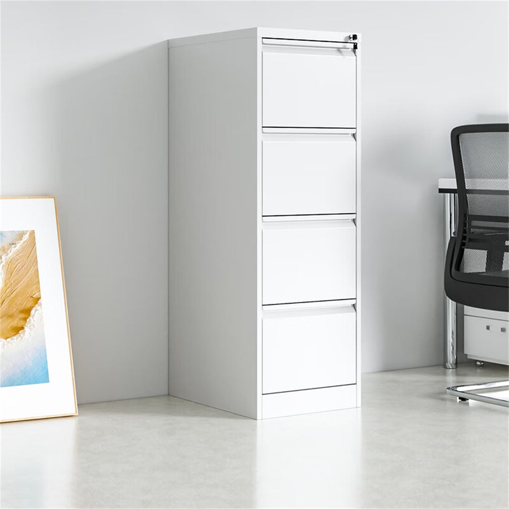 Steel Vertical File Cabinet with Lock, 4 Drawer, Metal Storage for A4/Legal/Letter Size, White - Grand Goldman