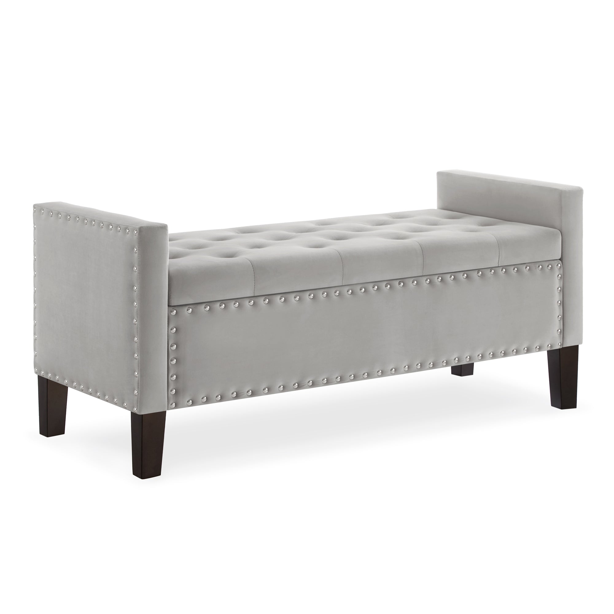 Upholstered Tufted Button Storage Bench with nails trim,Entryway Living Room Soft Padded Seat with Armrest,Bed Bench-Gray - Grand Goldman Shop