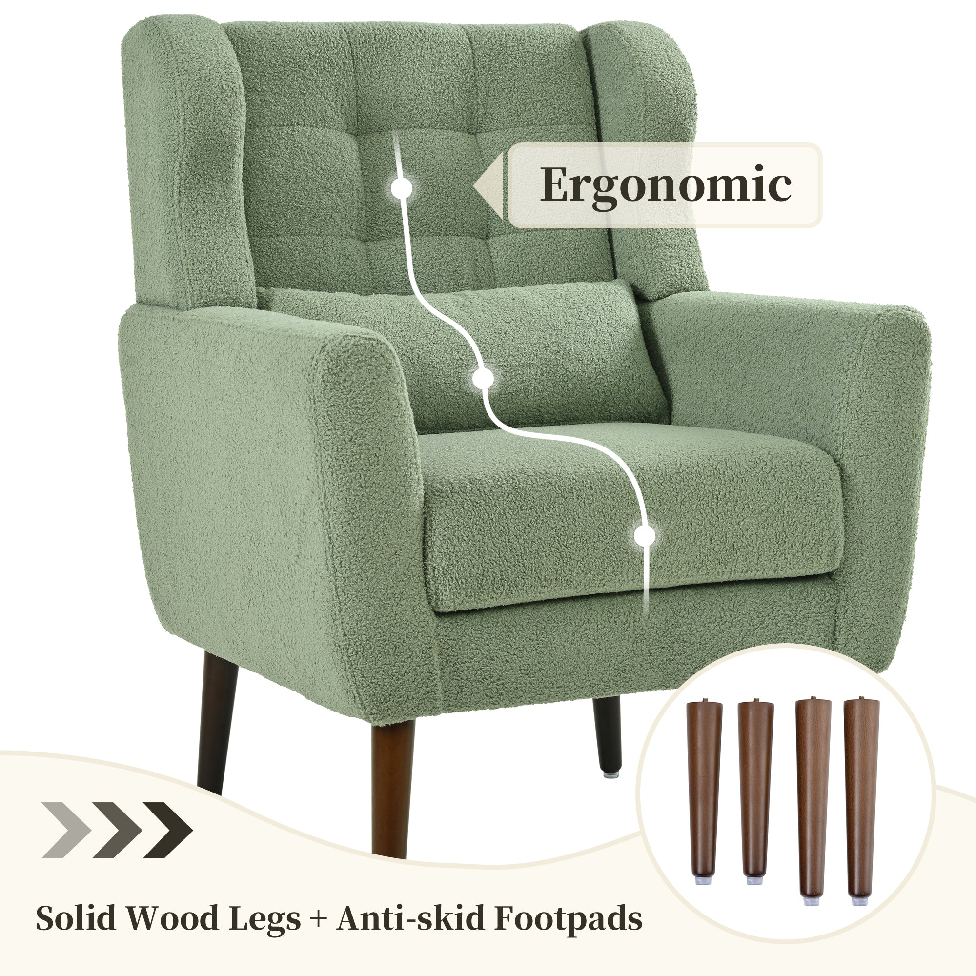 Modern Accent Chair,Teddy Fabric Living Room Chairs Comfy Reading Chair,Mid Century Accent Chair, Lounge Arm Chairs Armchair for Living Room Bedroom (Light Green) - Grand Goldman Shop