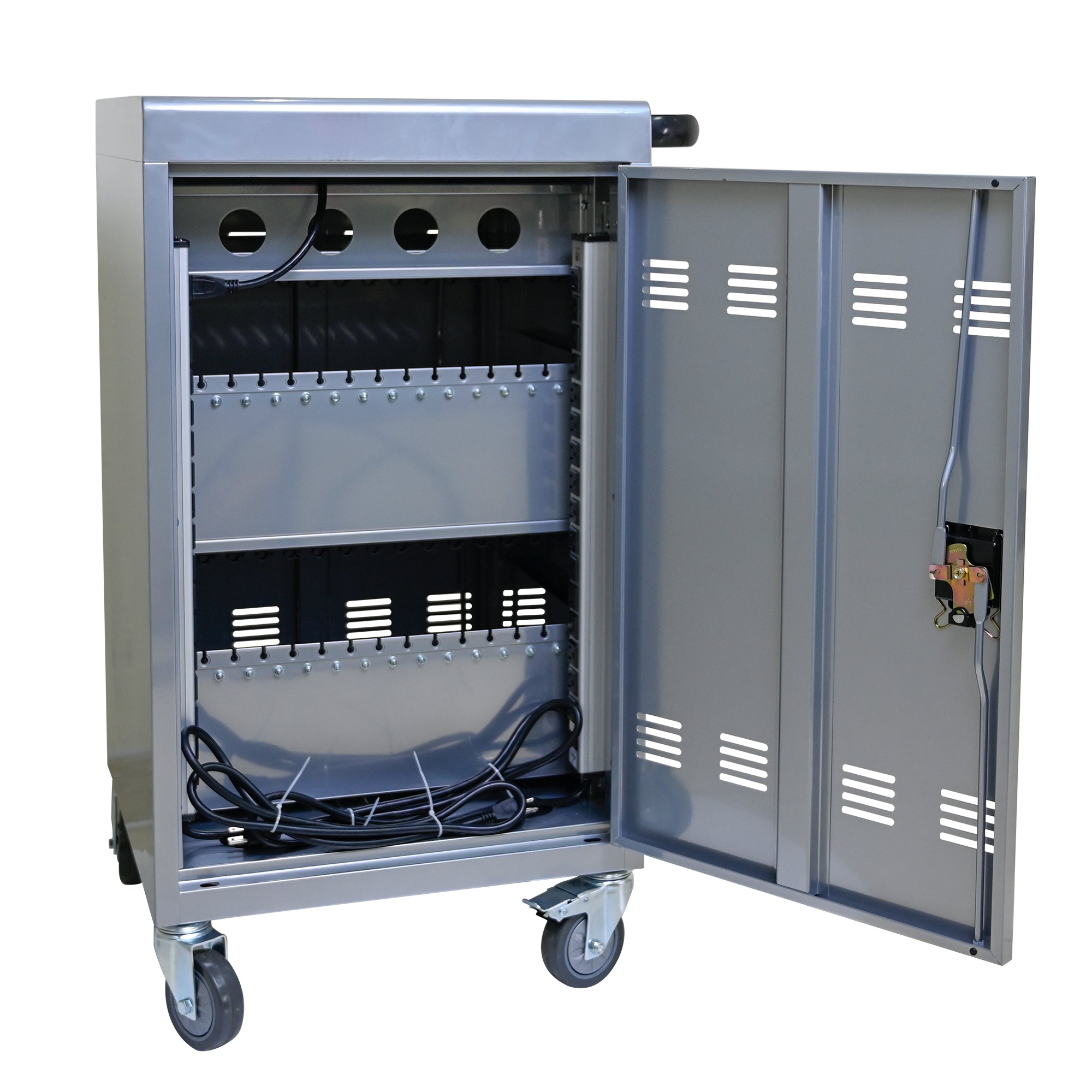 Mobile Charging Cart for Tablets Laptops 35-Device Capacity Matt Silver Metal | Premium Home Decor - Grand Goldman
