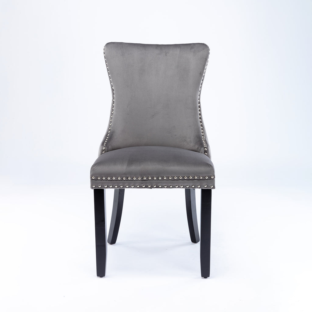 A&A Furniture,Upholstered Wing-Back Dining Chair with Backstitching Nailhead Trim and Solid Wood Legs,Set of 2, Gray,SW8809GY,  KD - Grand Goldman Shop
