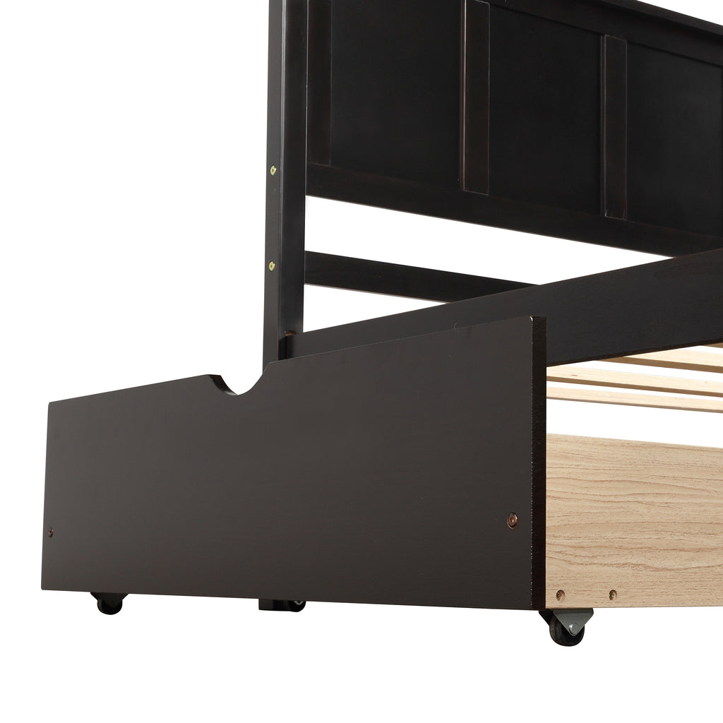 Espresso Platform Storage Bed with 2 Wheel-Base Drawers, Twin Size Frame, Pine Wood and MDF Construction - Grand Goldman Shop