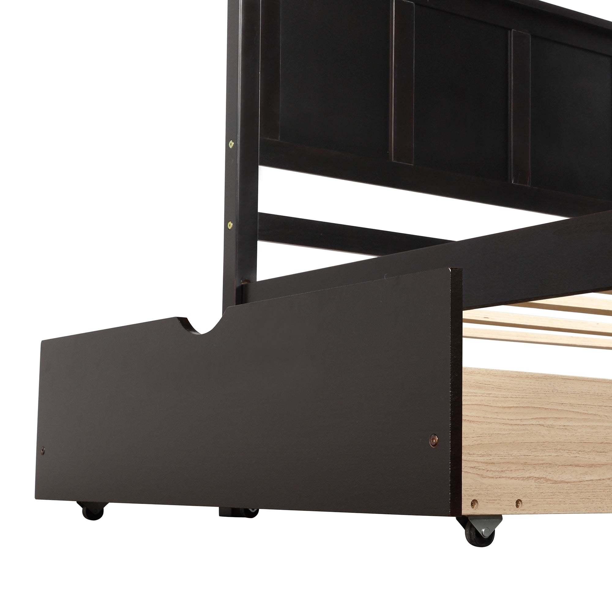 Espresso Platform Storage Bed with 2 Wheel-Base Drawers, Twin Size Frame, Pine Wood and MDF Construction - Grand Goldman Shop