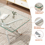 39.37' Rectangular Clear Tempered Glass Coffee Table,Stylish Design with silver Metal Legs, Coffee Table for Living Room - Grand Goldman Shop