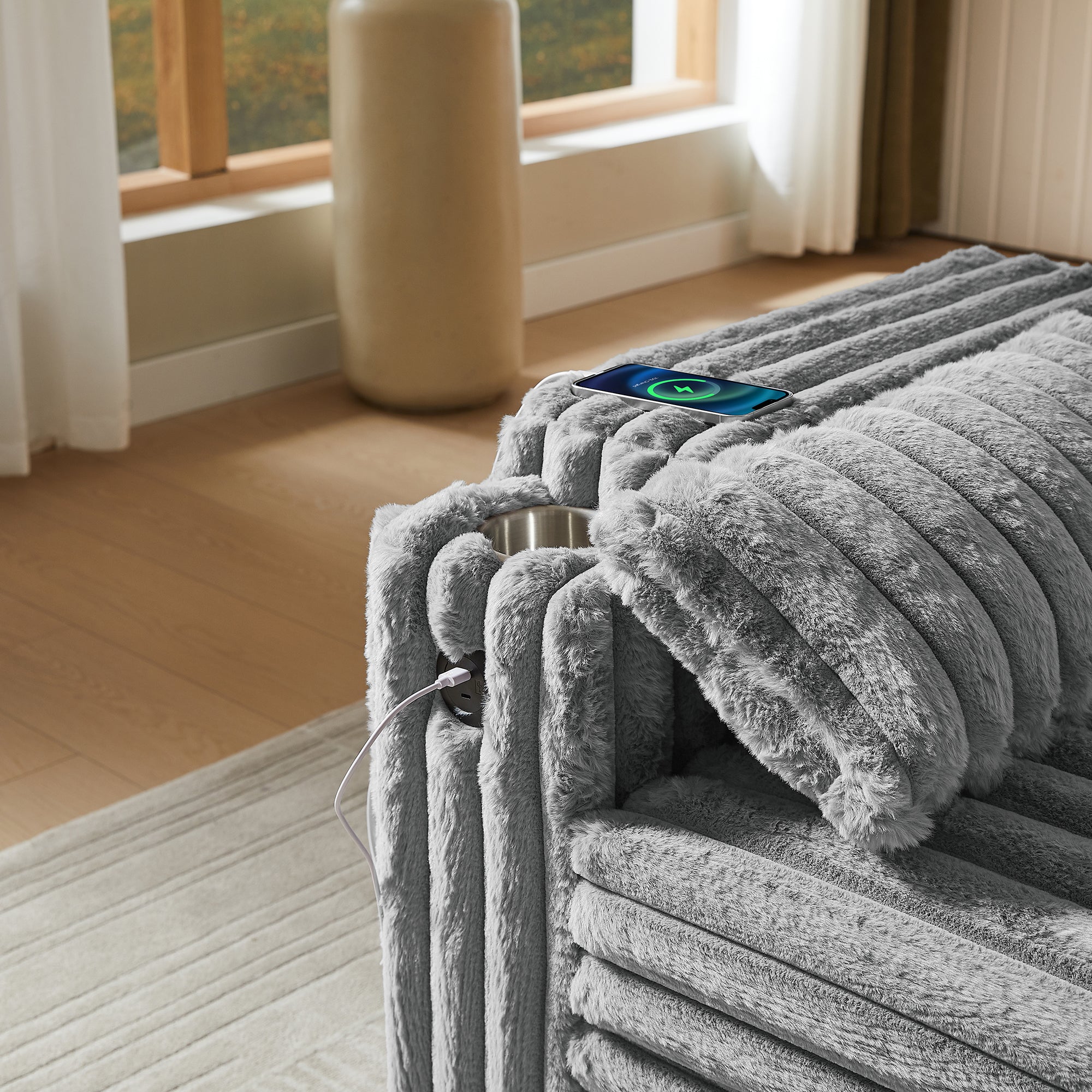 Light Grey Corduroy Sofa Bed with Pull Out  Bed - Grand Goldman Shop