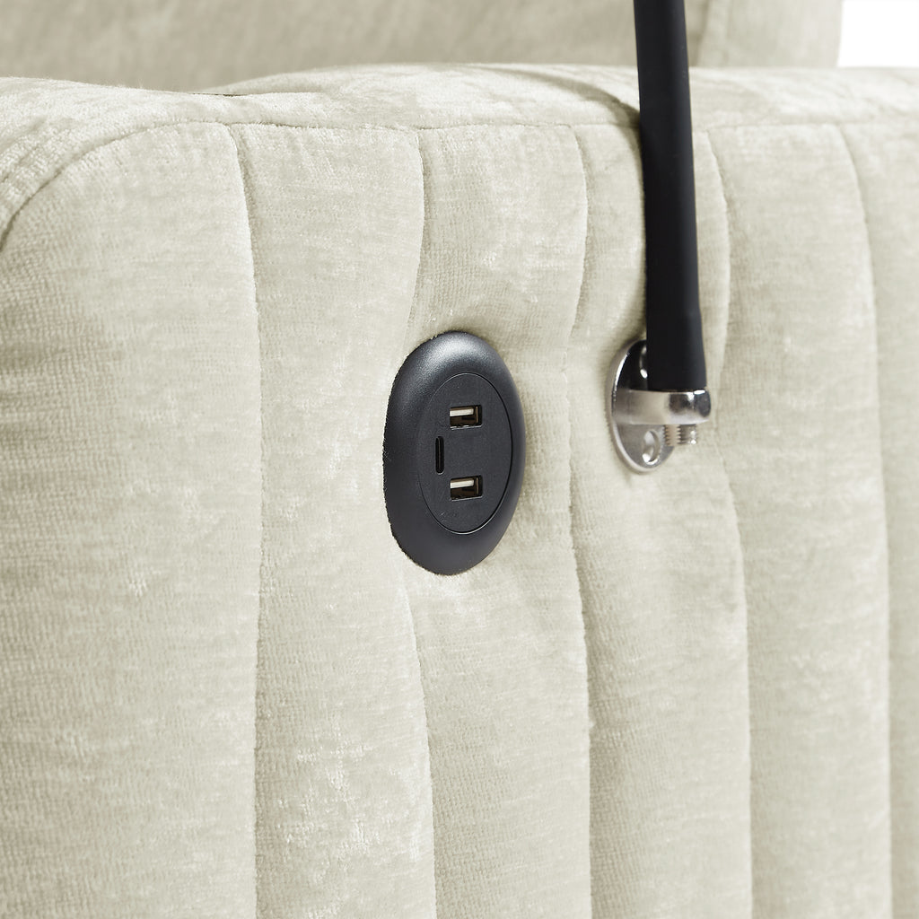 Modern 53.9' Loveseat Pull-out Sofa Bed with Adjustable Backrest, Cup Holders, Charging Ports & Side Storage in Beige Chenille - Grand Goldman Shop