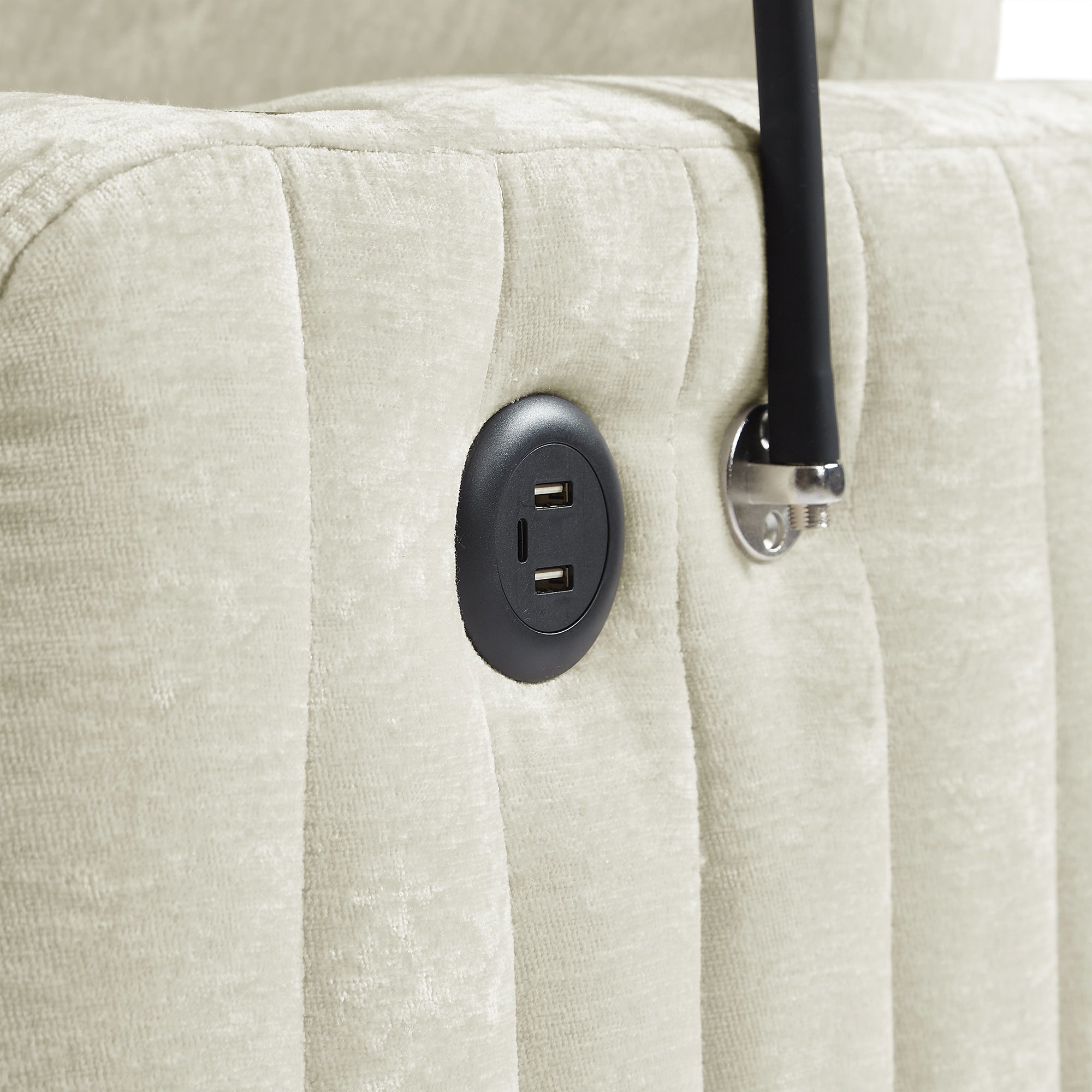 Modern 53.9' Loveseat Pull-out Sofa Bed with Adjustable Backrest, Cup Holders, Charging Ports & Side Storage in Beige Chenille - Grand Goldman Shop