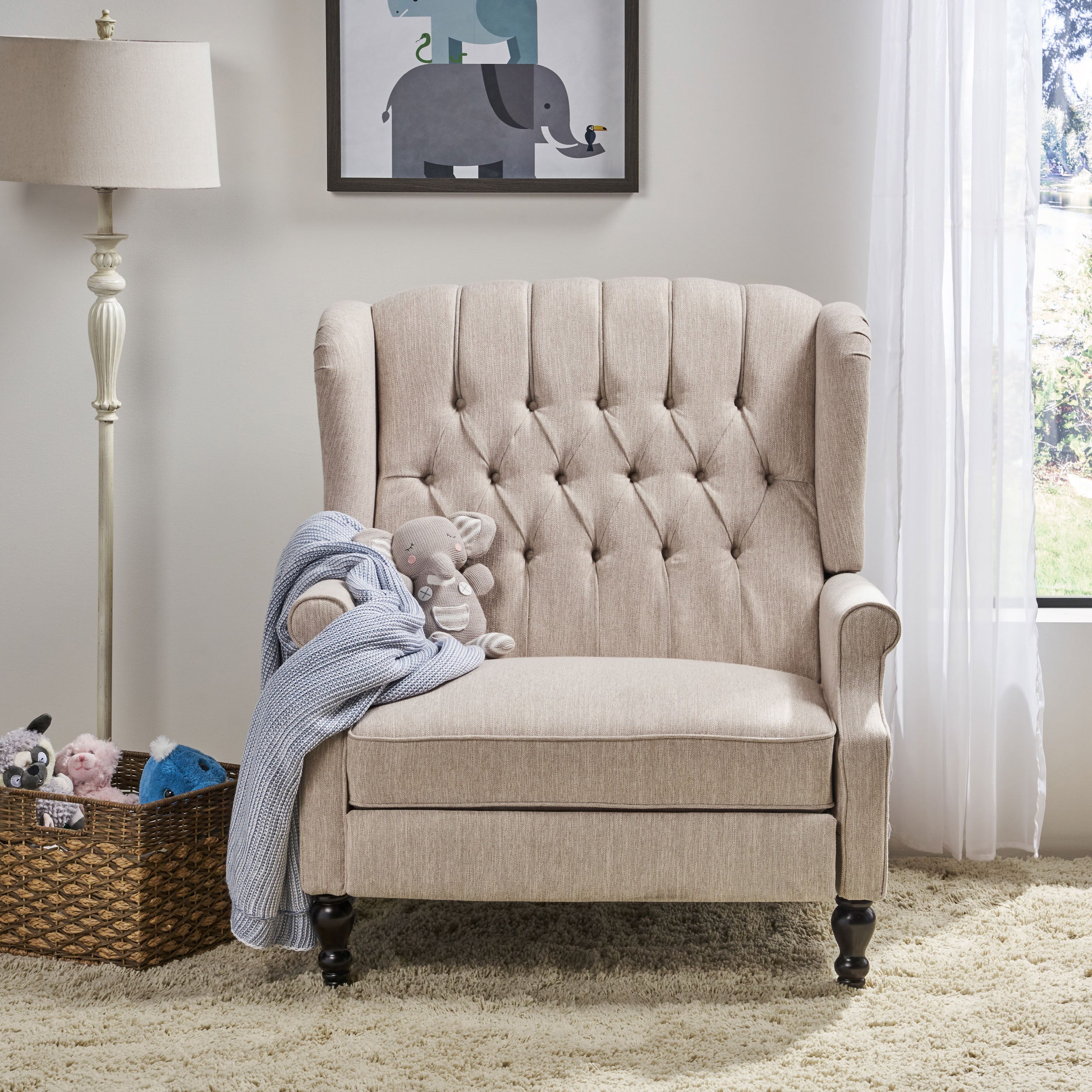 Push Back Recliner Chair Fabric Lounge Armchair Pushback Recliner with Rivet Decoration Wingback Single Sofa Chair with Padded Seat for Living Room, Bedroom 33.25D x 37.75W x 42.5H in - Grand Goldman Shop