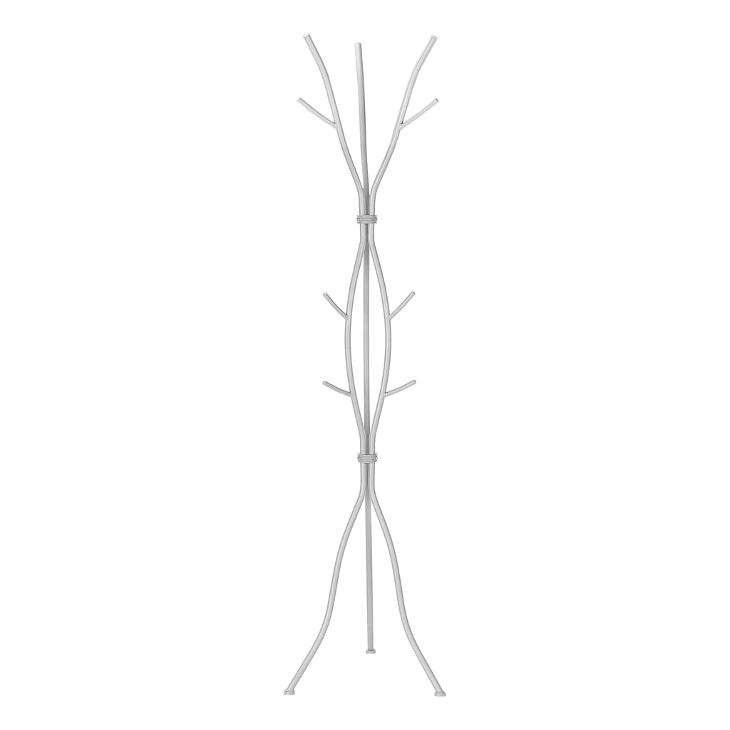 Coat Rack, Hall Tree, Free Standing, 11 Hooks, Entryway, 74'h, Bedroom, Grey Metal, Contemporary, Modern - Grand Goldman Shop