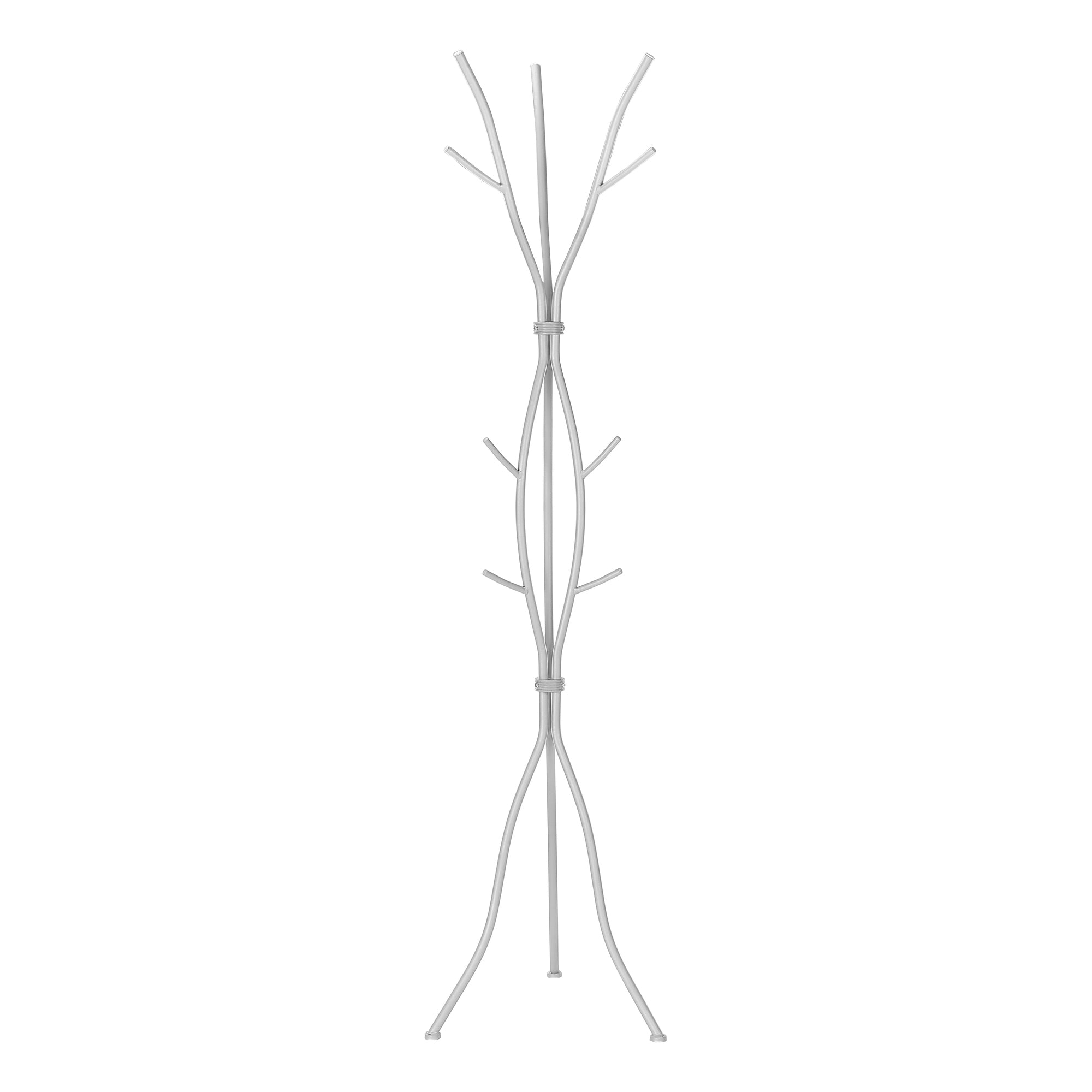 Coat Rack, Hall Tree, Free Standing, 11 Hooks, Entryway, 74'h, Bedroom, Grey Metal, Contemporary, Modern - Grand Goldman Shop