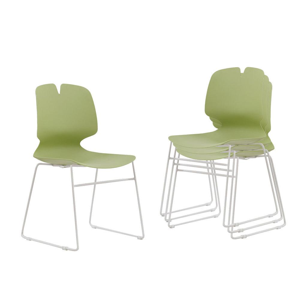 Modern Stacked Office Chairs Set of 4 in Green and Grey with Polypropylene Construction and 180KG Load Capacity | Premium Hom