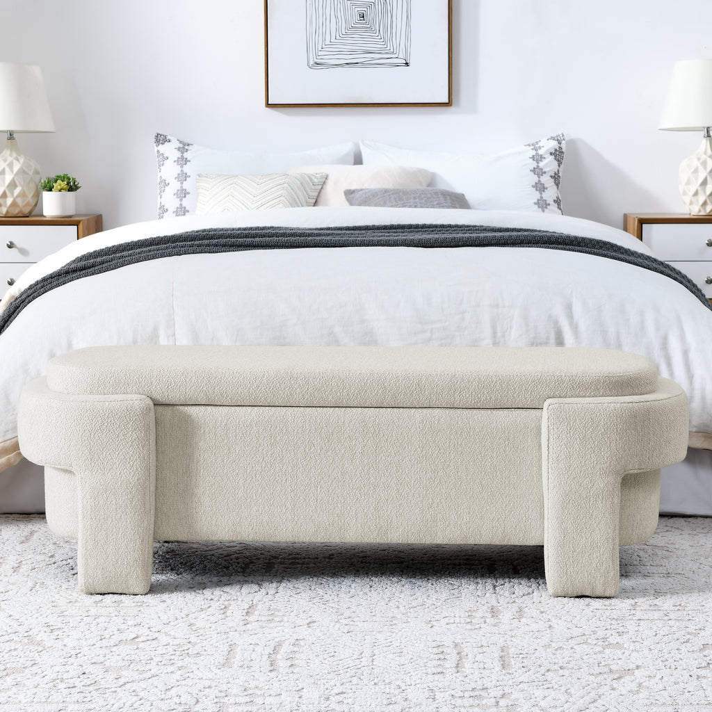 Linen Fabric Upholstered Bench with Large Storage Space for the Living Room, Entryway and Bedroom,Beige,( 51.5''x20.5''x17'' ) - Grand Goldman Shop