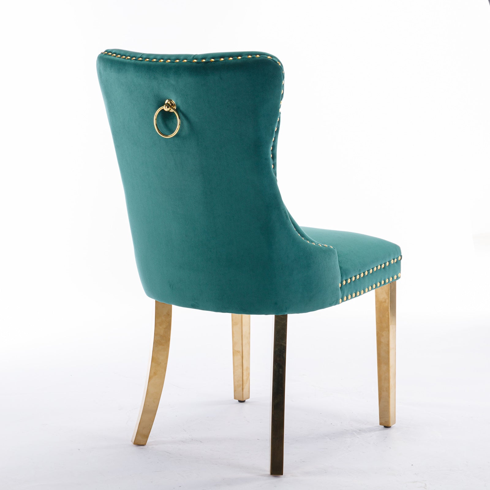A&A Furniture,Nikki Collection Modern, High-end Tufted Solid Wood Contemporary Velvet Upholstered Dining Chair with Golden Stainless Steel Plating Legs,Nailhead Trim,Set of 2，Black and Gold, SW1601GN - Grand Goldman Shop