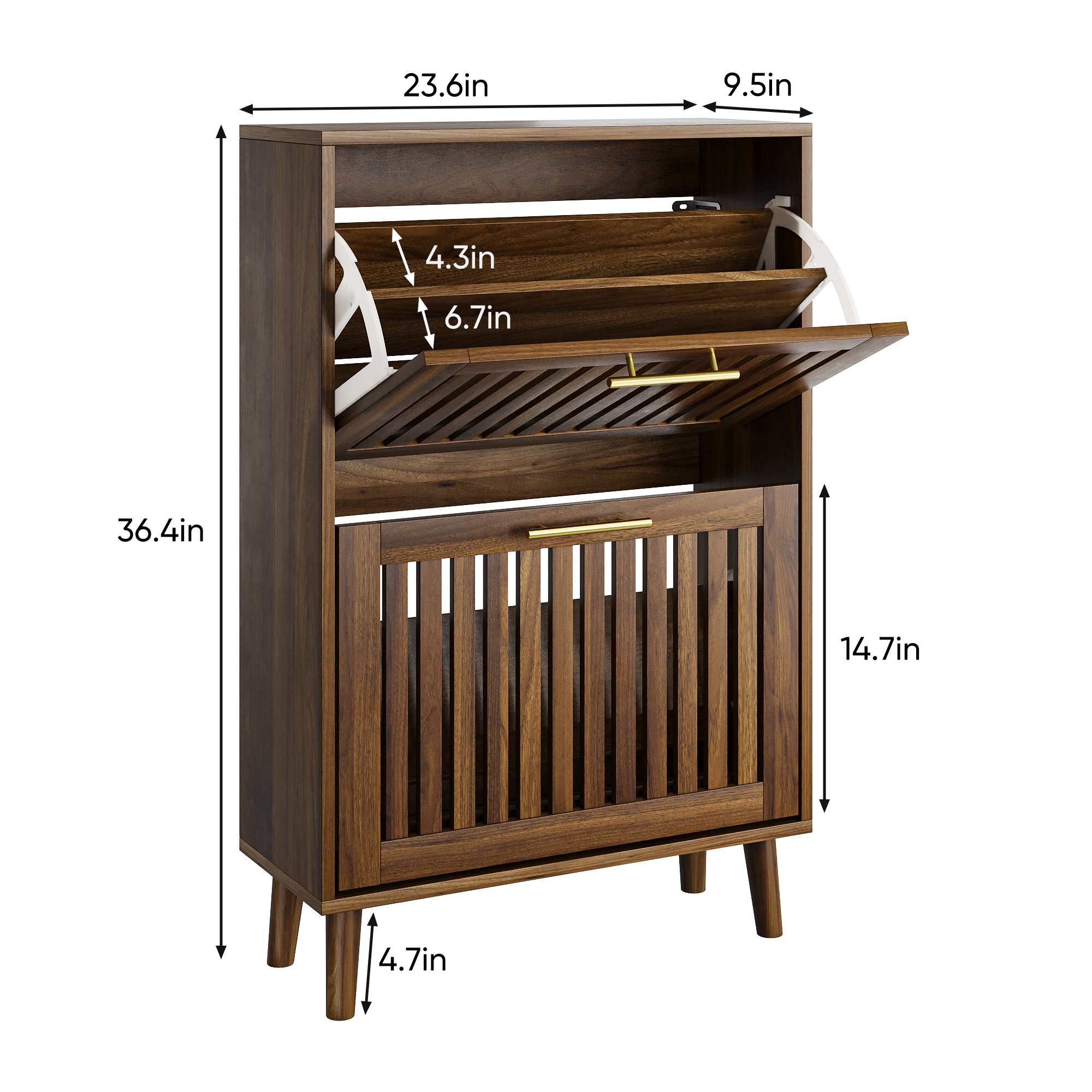 Medieval Modern Walnut Shoe Cabinet With 2 Flip Drawers And Fence Design, 23.6-Inch,MDF - Grand Goldman Shop