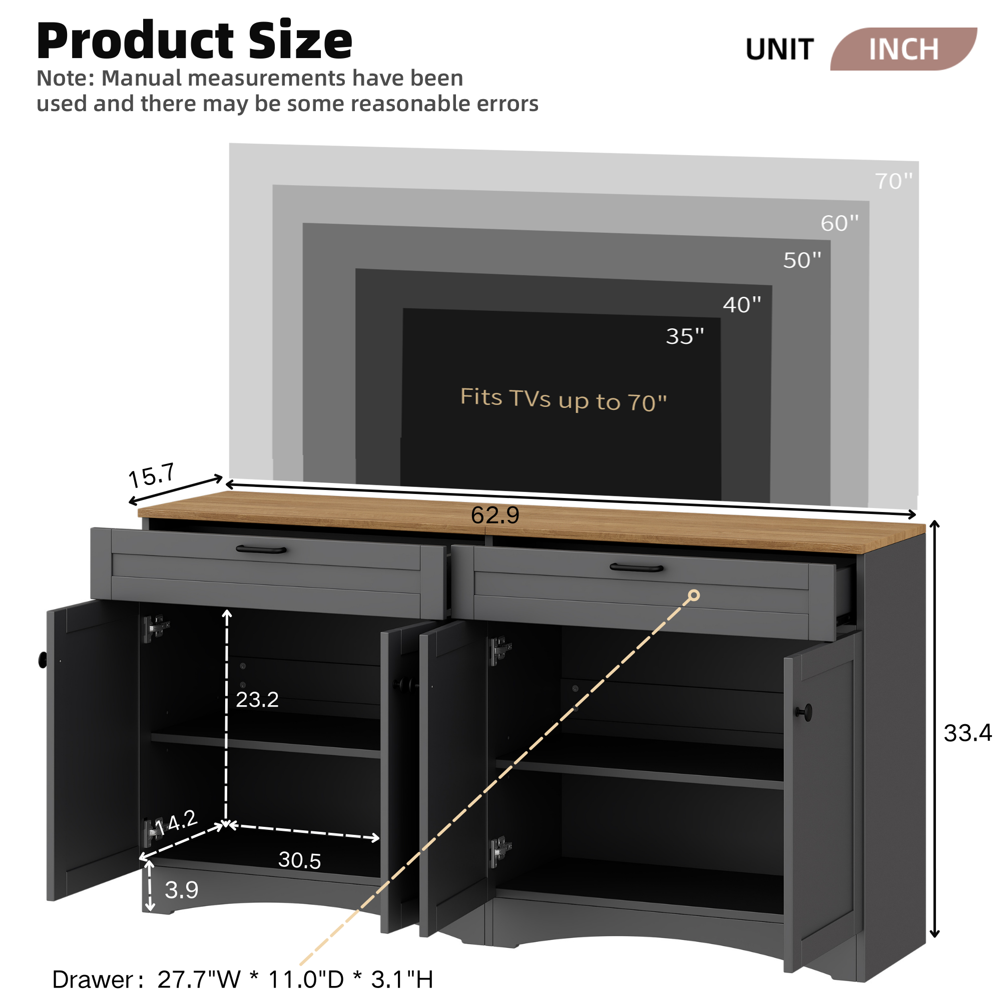 ON-TREND 3-Piece Farmhouse Entertainment Center with Storage Cabinet for TVs Up to 70', Mid-Century TV Stand with Bookshelf, Rustic Versatile Sideboard with Adjustable Shelves for Living Room, Grey - Grand Goldman Shop