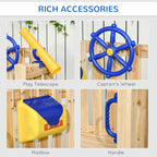 Outsunny 3 in 1 Wooden Swing Set Outdoor Playset with Baby Swing Seat, Toddler Slide, Captain's Wheel, Telescope, Kids Backya