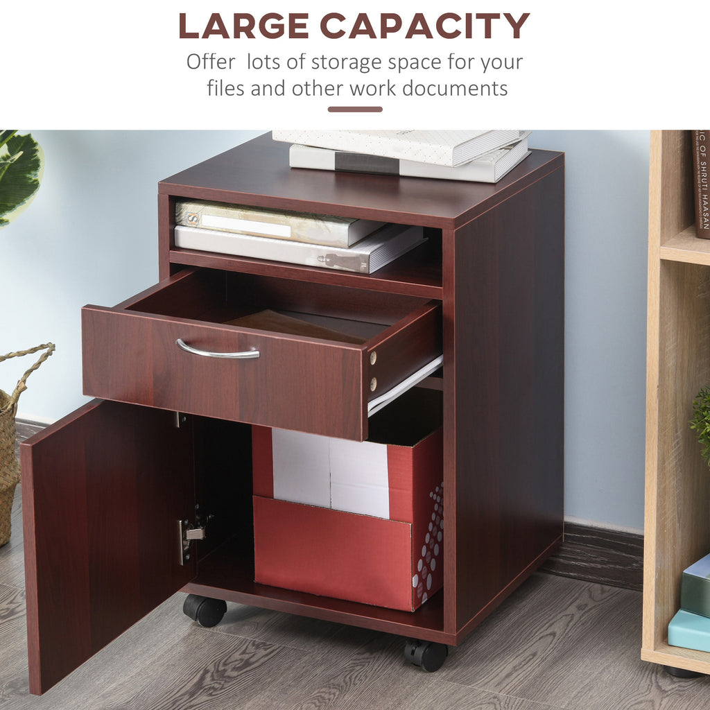 Mobile Storage Cabinet Organizer with Drawer and Cabinet, Printer Stand with Castors, Brown - Grand Goldman