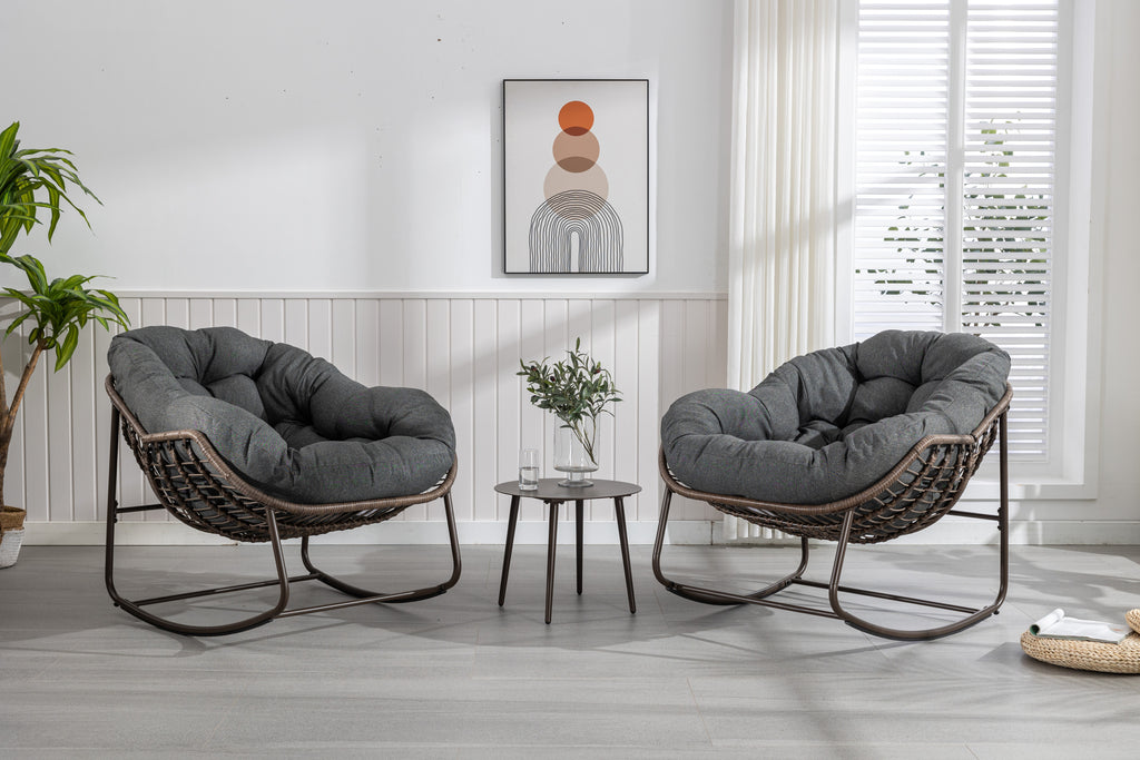 Outdoor Rattan Rocking Chair,Padded Cushion Rocker Recliner Chair Outdoor for Front Porch, Living Room, Patio, Garden, Grey - Grand Goldman Shop