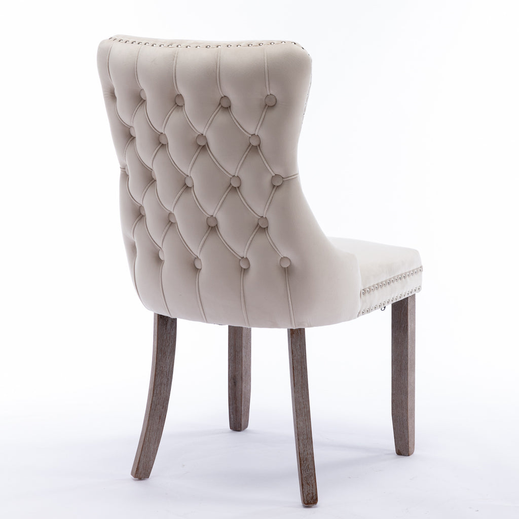 A&A Furniture,Upholstered Wing-Back Dining Chair with Backstitching Nailhead Trim and Solid Wood Legs,Set of 2, Beige,SW8809BG,KD - Grand Goldman Shop