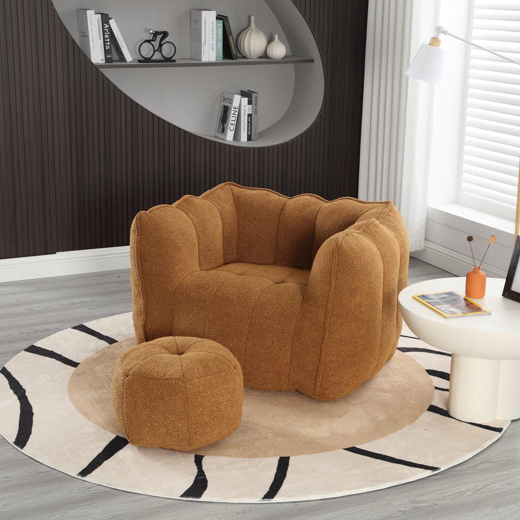 Soft Chenille Bean Bag Chair with High Resilient Foam for Living Room and Bedroom, Comfortable Square Lazy Sofa with Footstool for Adults - Grand Goldman Shop