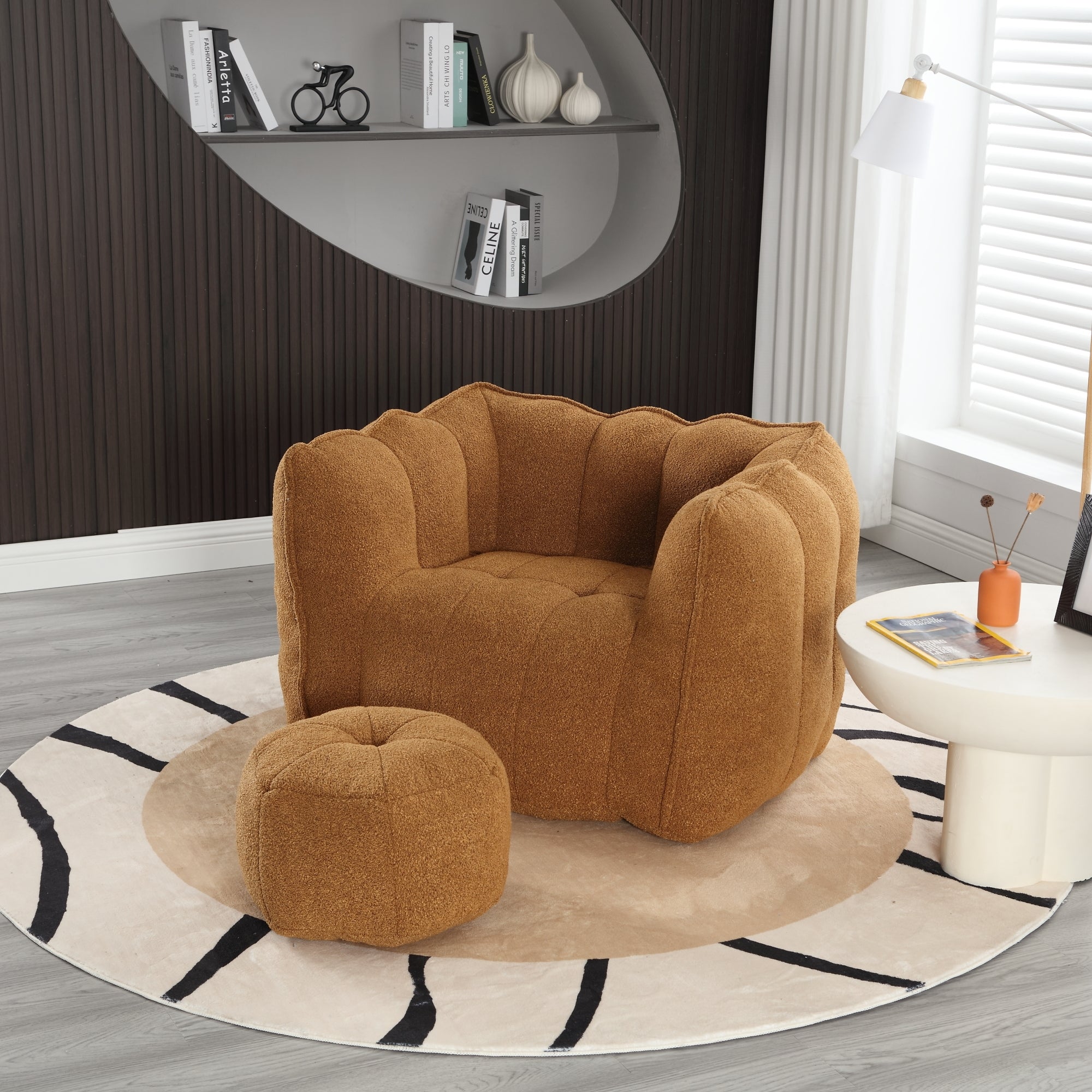 Soft Chenille Bean Bag Chair with High Resilient Foam for Living Room and Bedroom, Comfortable Square Lazy Sofa with Footstool for Adults - Grand Goldman Shop