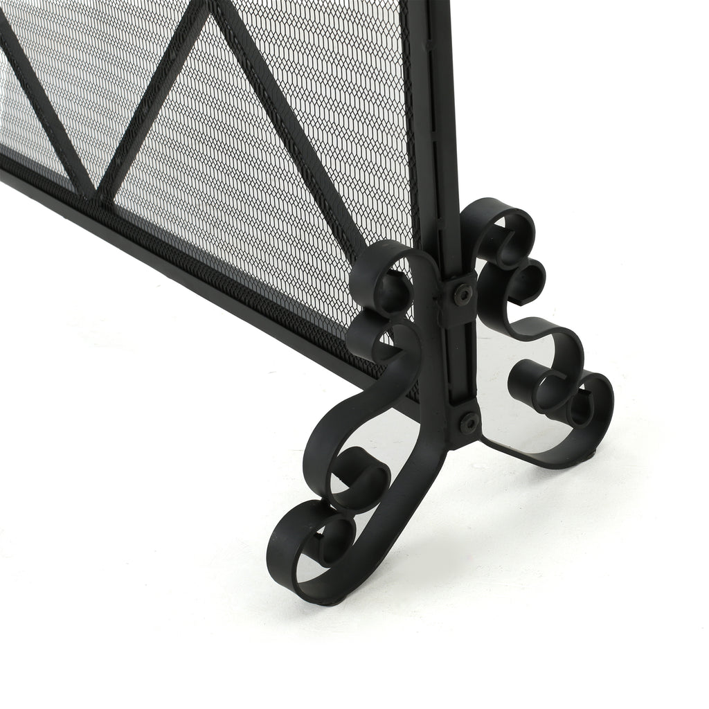 Minimalist Single Panel Iron Fireplace Screen with Diamond Design in Black - Grand Goldman Shop