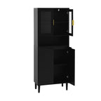 Tempered Glass Door Tall Storage Bookcase with adjustable board, 4 doors MDF painting finished cabinet, Black, Living room Bedroom storage - Grand Goldman Shop