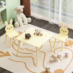 Kids Table and Chair Set with 2 Bunny Chairs, Children's Wooden Activity Table for Toddlers, Cute Animal Design Study Play Se