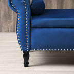 Aijia 63' Velvet Multifunctional Storage Bench Rectangular Sofa Stool Buttons Tufted Nailhead Trimmed Ottoman Solid Wood Legs with 1 Pillow,Blue - Grand Goldman Shop